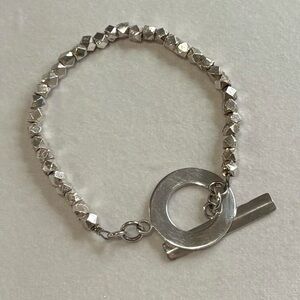 Vintage 925 Sterling Silver Chunky Toggle Clasp Nugget Bead Bracelet 7”